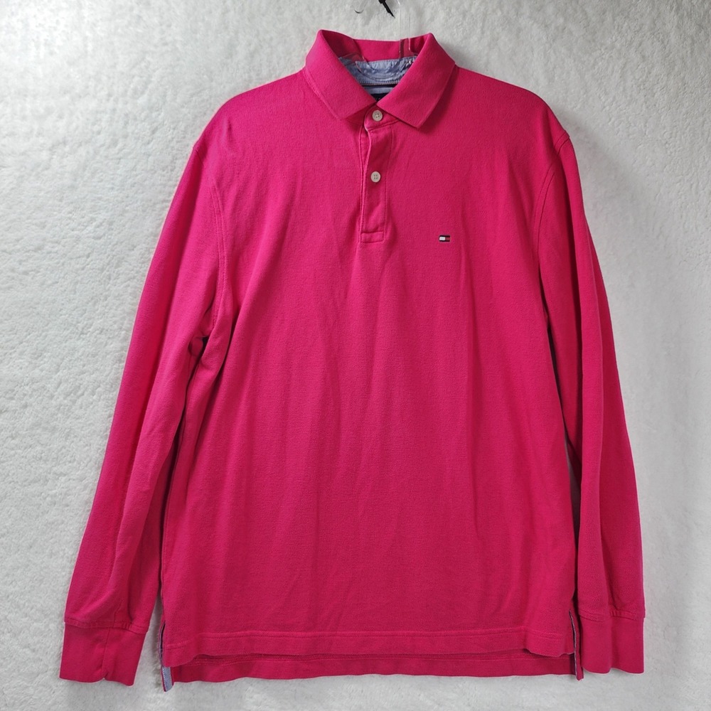 Tommy Hilfiger Hot Pink Classic Fit Mens Pullover Shirt Small Preppy Knit Casual